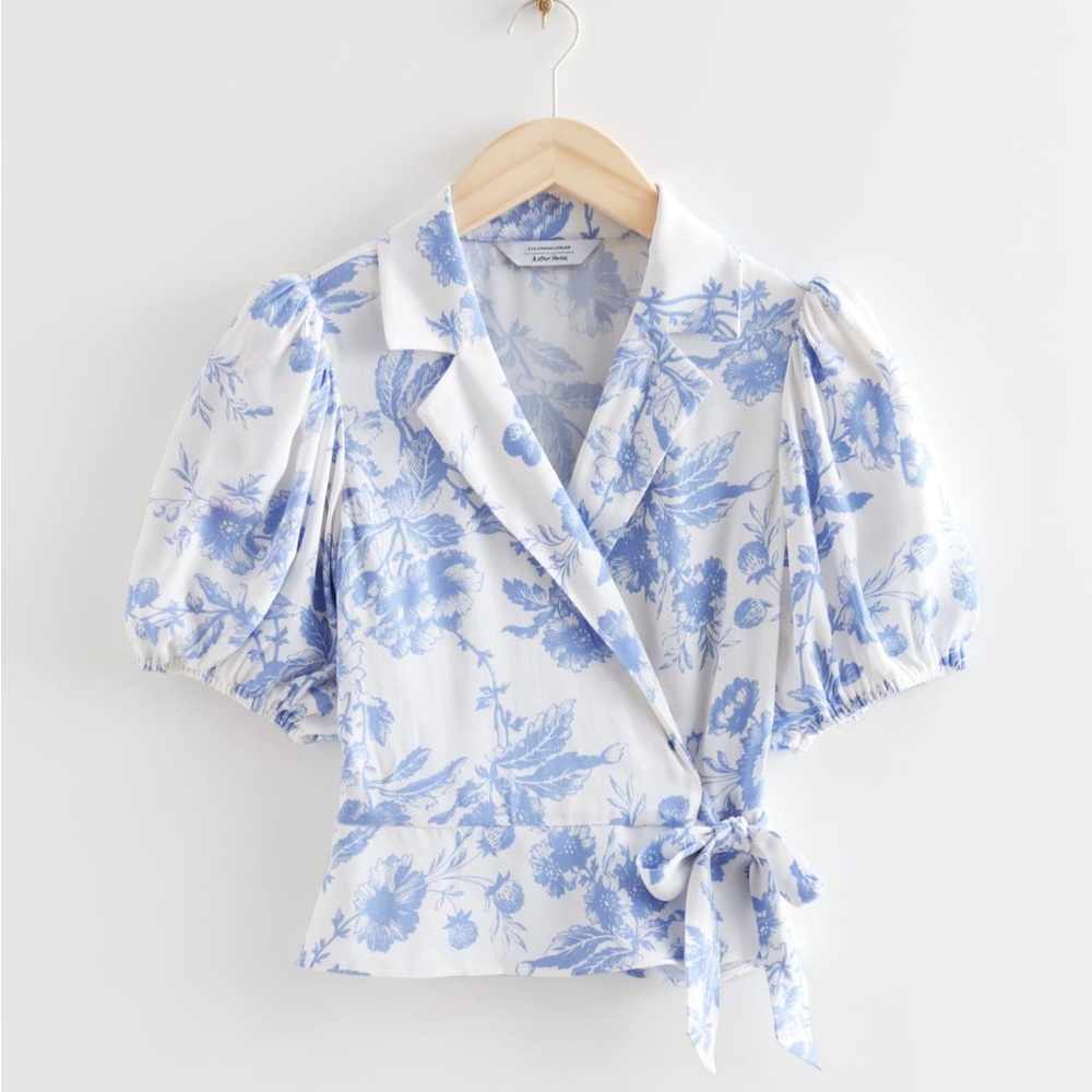 & Other Stories Blue Floral Puff Sleeve Blouse